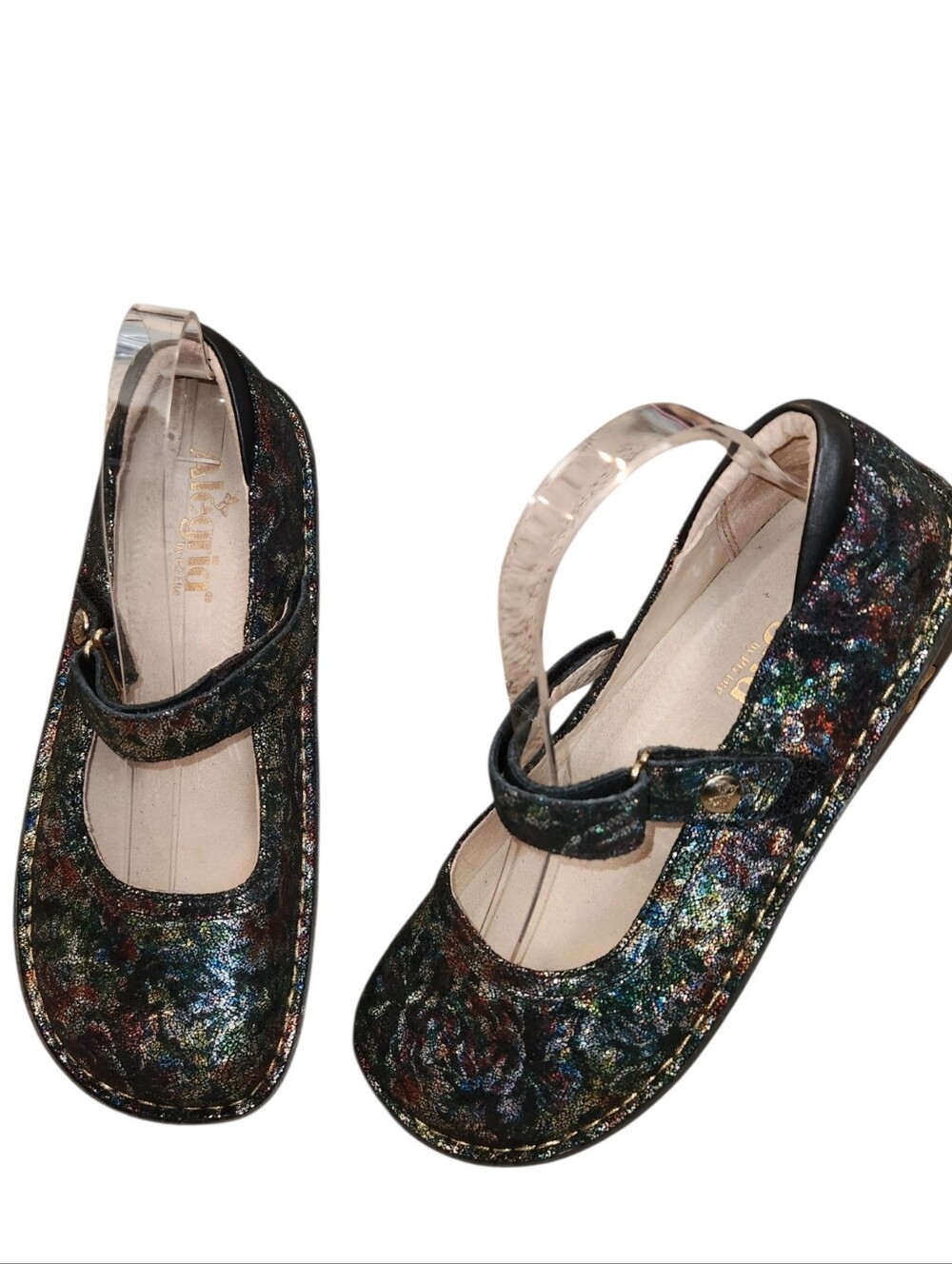 Alegria Belle Veranda Multicolor Metallic Leather Mary Jane Size 37 Comfort Shoe